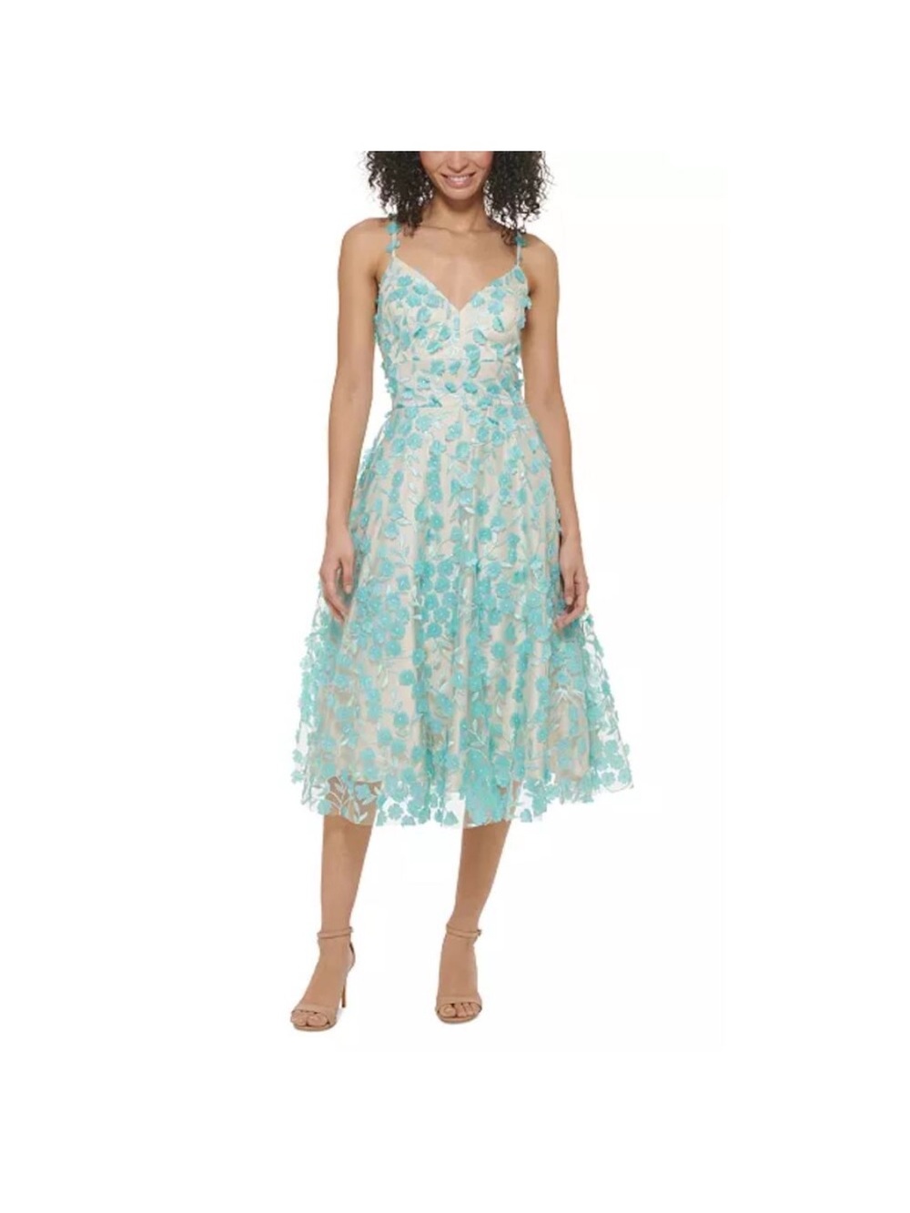 Eliza J Aqua Floral Lace Midi Dress blue flowers medium small 8